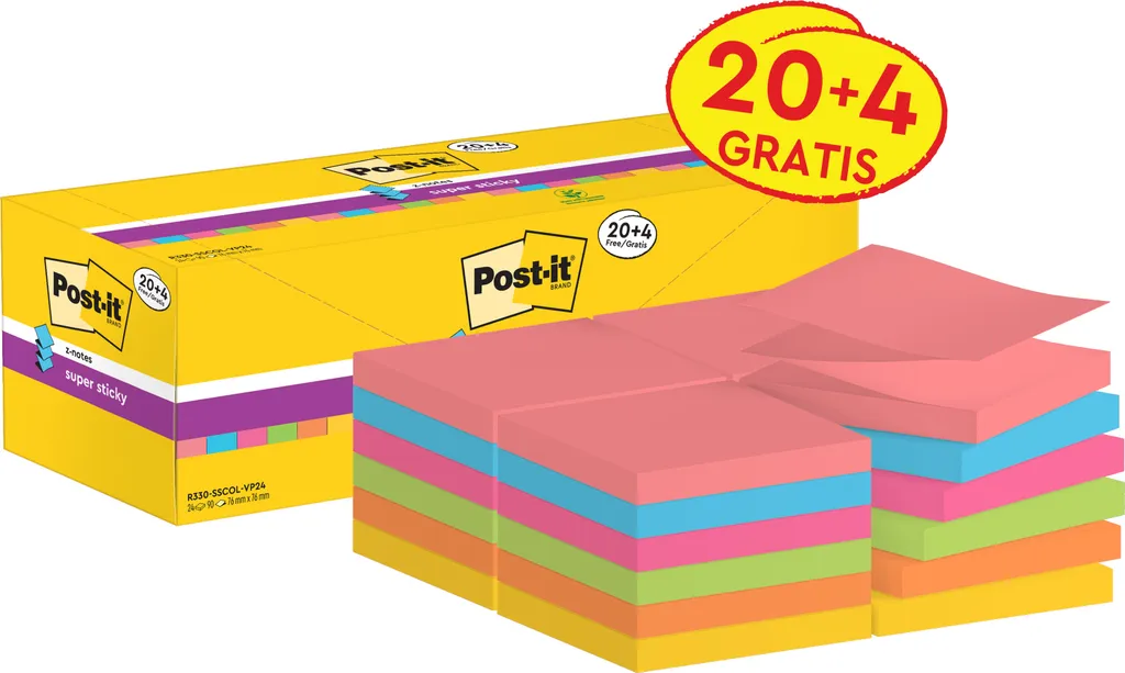 Offerta Post-it Super Sticky Z-Notes R330 SSCOL VP24 - 24 Pezzi 3M - 4