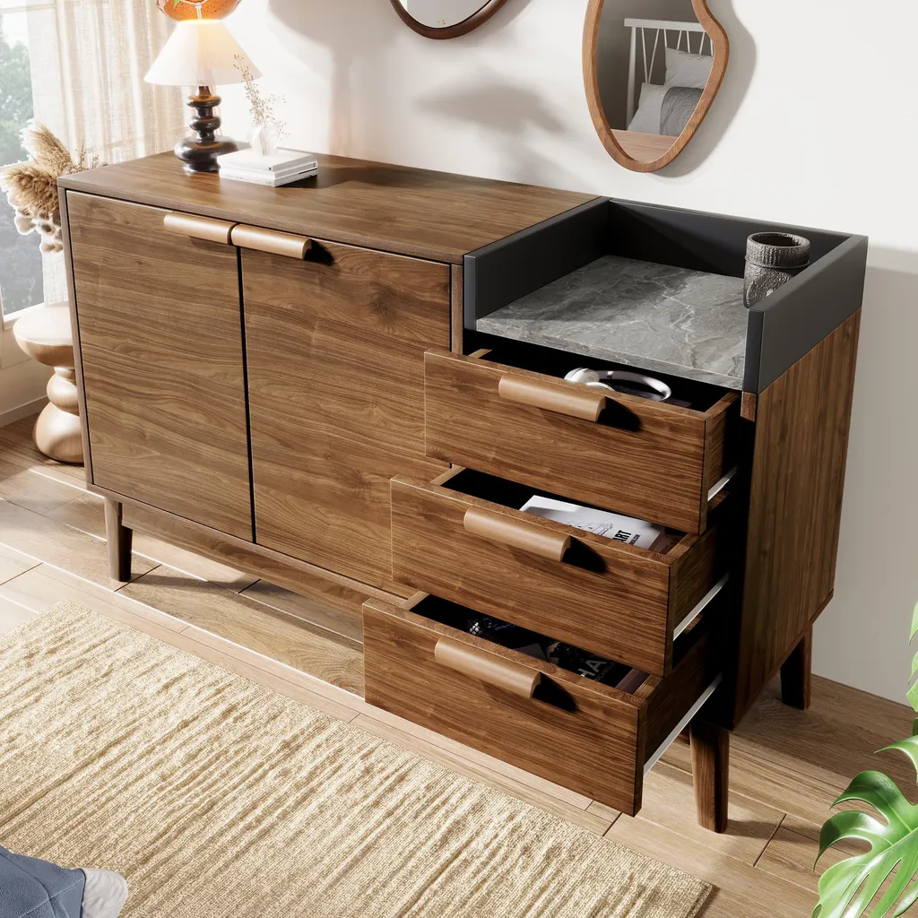 Buffet avec Porte et Étagères Réglables Flieks, Meuble de Rangement Chêne