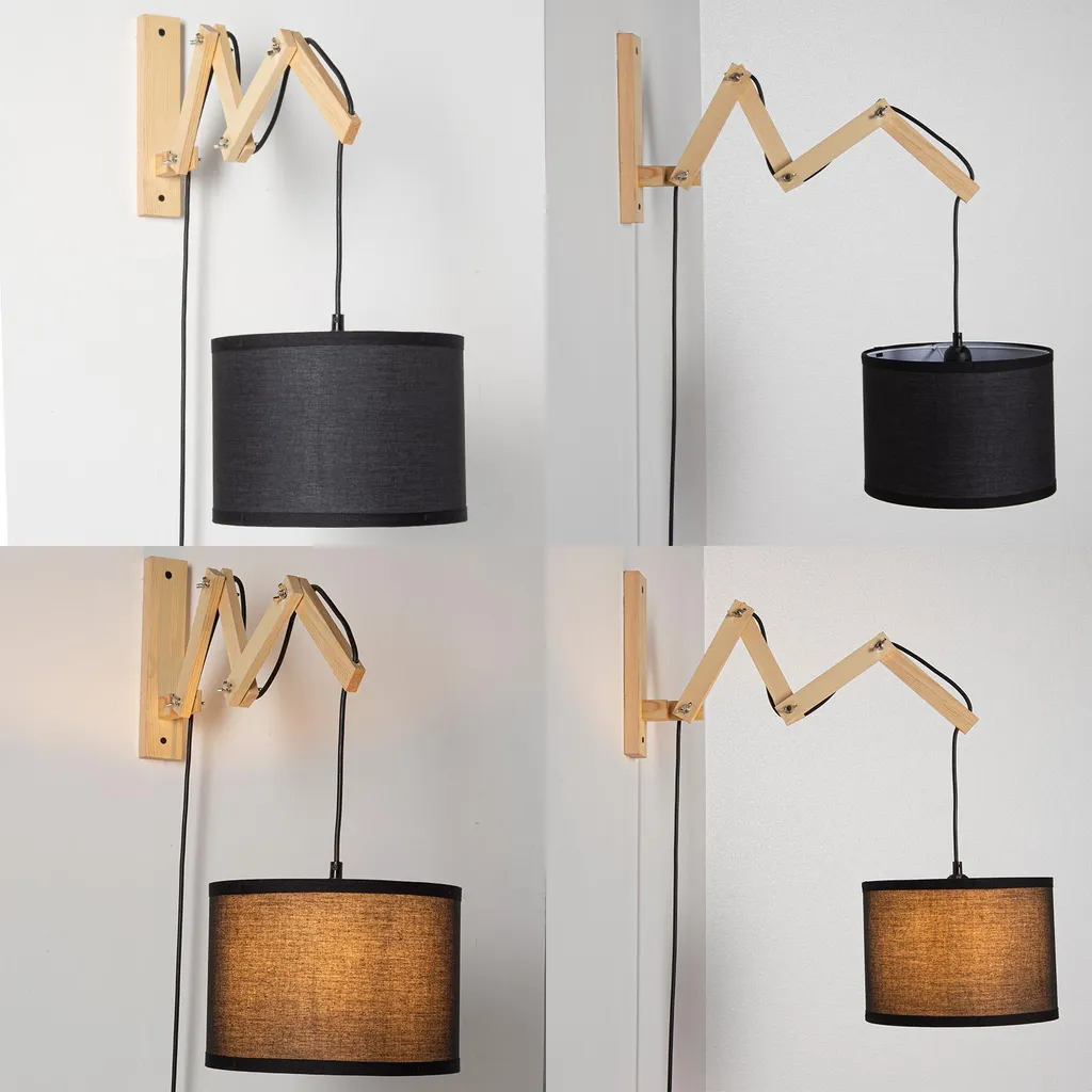 Applique murale bois gain de place ZIGZAG avec abat-jour noir orientable