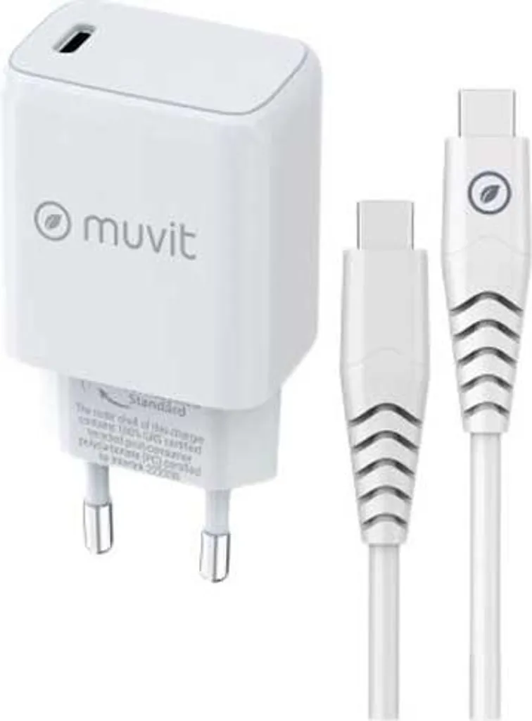 Pack Chargeur 25W Power Delivery Muvit et Câble USB-C 3A 1m coloris Blanc