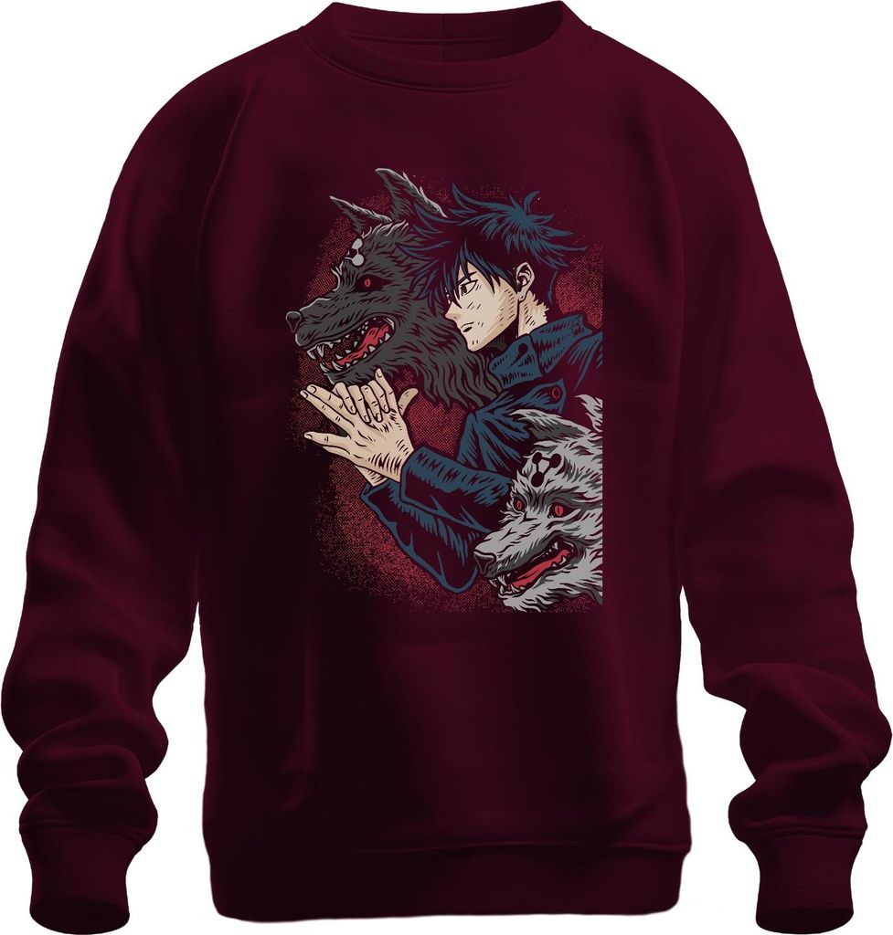 Wolfsbeschwörer Anime Shikigami Dämonenwolf düster Geschenk Uni Sweatshirt Pullover, Burgundy, XXL