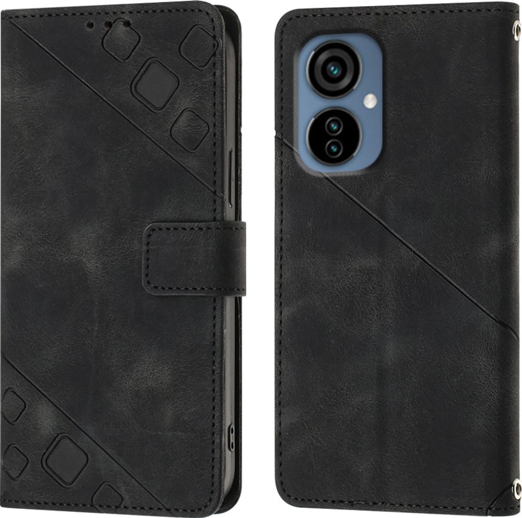 Hülle für Tecno Camon 19 Neo Prägung Flip Leder Brieftasche Schutzhülle mit Ständer Schwarz