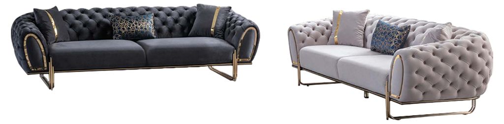 Weiß-Graue Chesterfield Couchgarnitur Textil Sofas 2x 3-Sitzer
