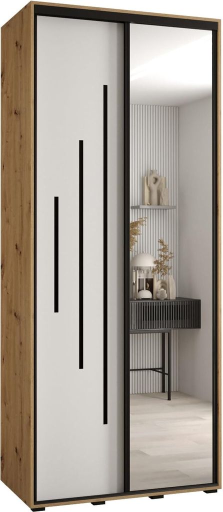 MEBLE KRYSPOL Cannes 13 Schrank mit 2 Schiebetüren - 205,2x110x45 cm - Artisan Weiß Schwarz
