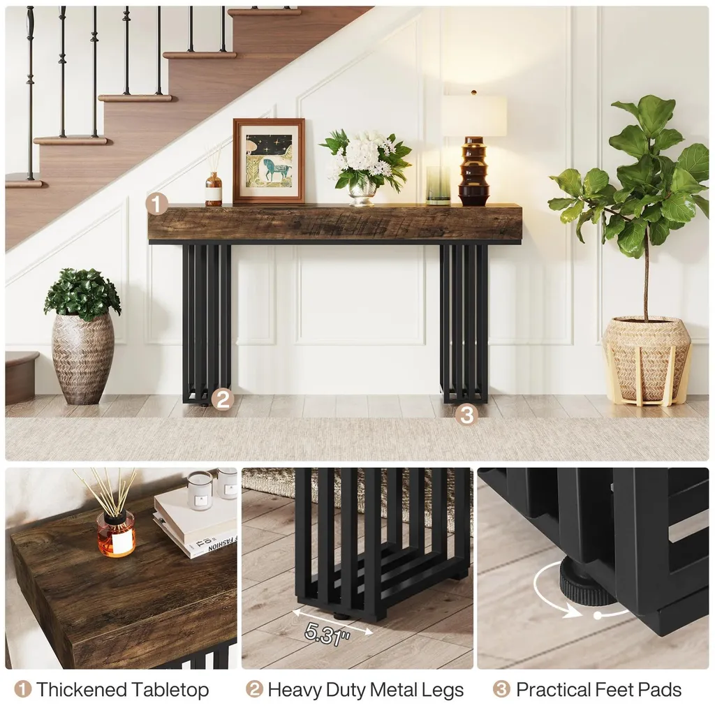 Petite table de salon étroite 35 cm console industrielle gris clair - 7