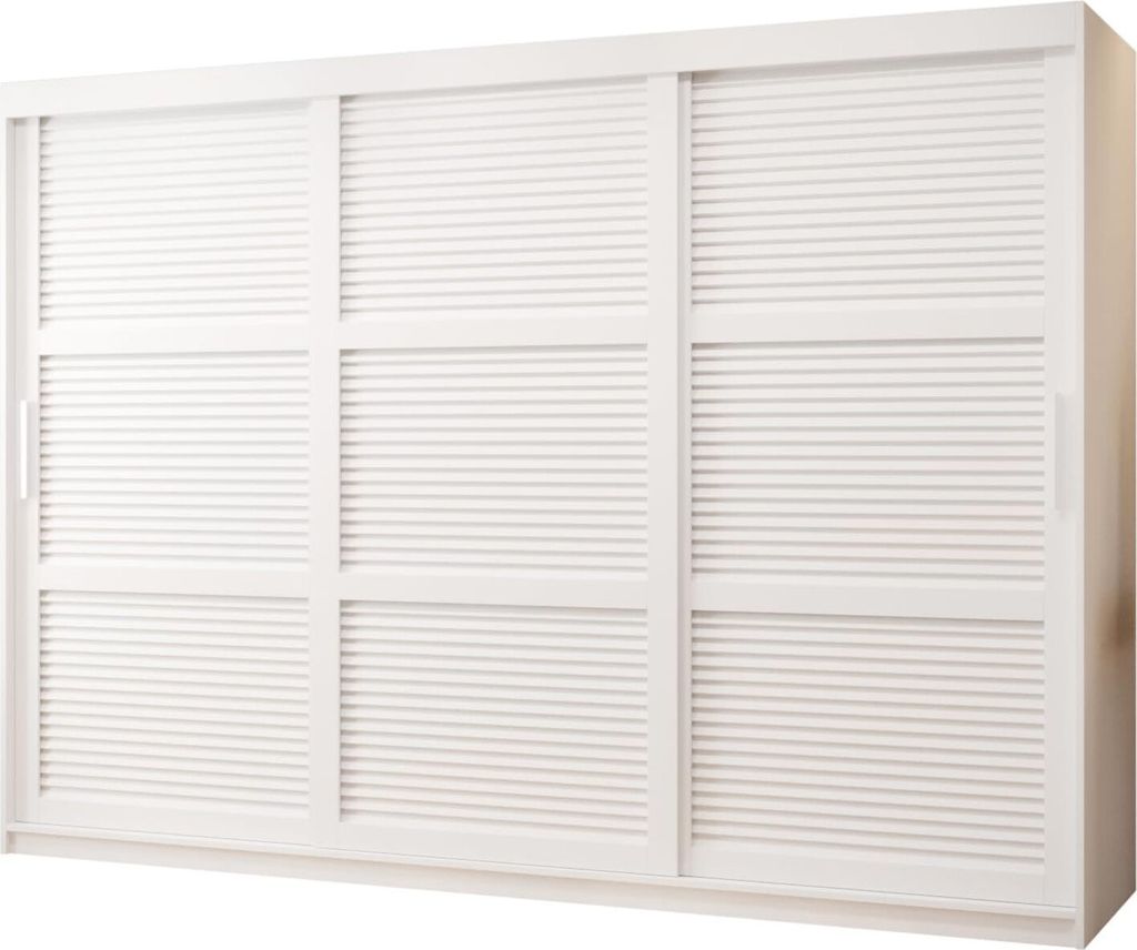 MEBLE KRYSPOL ŻALUZJA Drei Türiger Schrank - 200x250x62cm - Weiß, Weiß, Silber