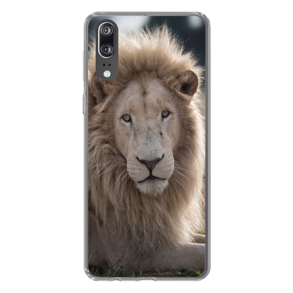 MuchoWow Handyhülle Schutzhülle Hülle für Huawei P20 Löwe - Tier - Weiß Silikon Softcase Handy Hülle - Hardcover