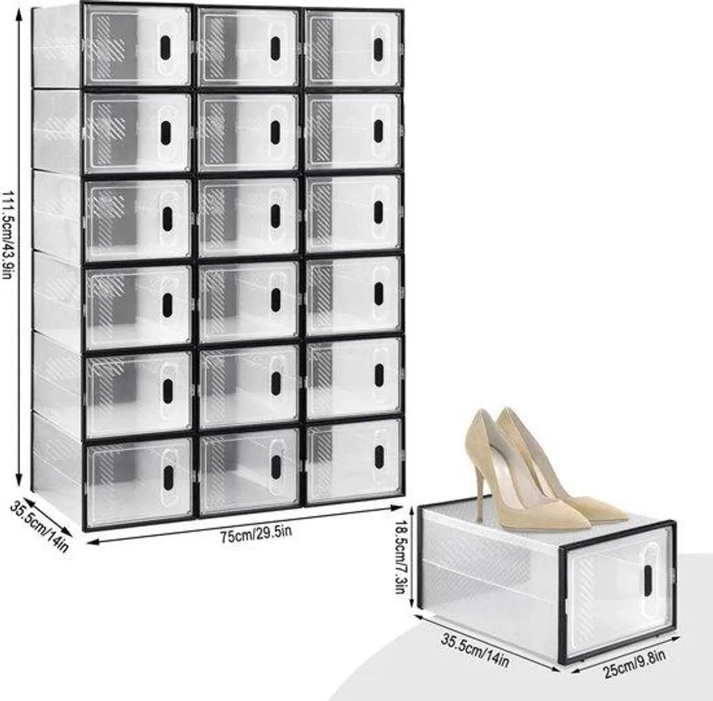 Rangement chaussures transparent - 18 Boîtes magnétiques modulables