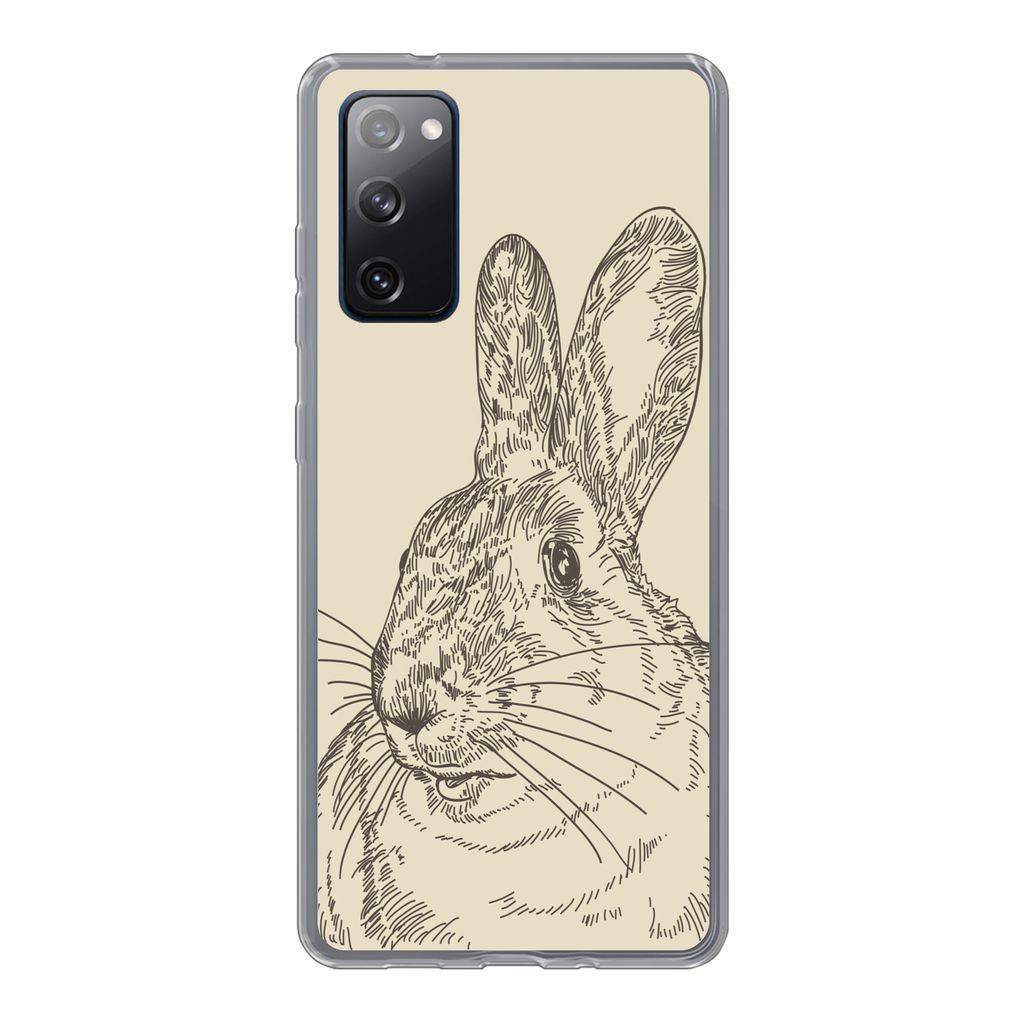 MuchoWow Handyhülle Schutzhülle Hülle für Samsung Galaxy S20 FE Vintage-Illustration eines Kaninchens Silikon Softcase Handy Hülle - Abdeckung