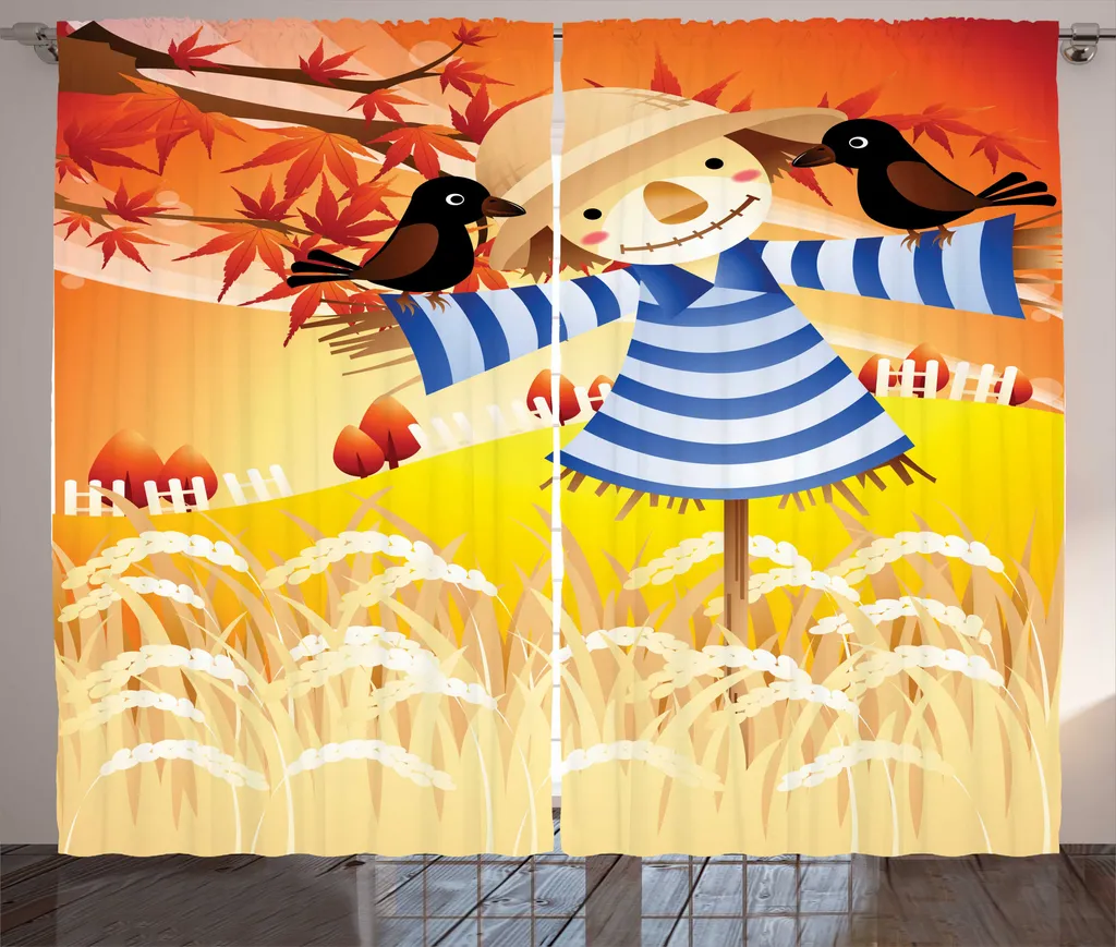 Rideaux Universels de Salon Automne avec Épouvantail et Oiseaux 280x225
