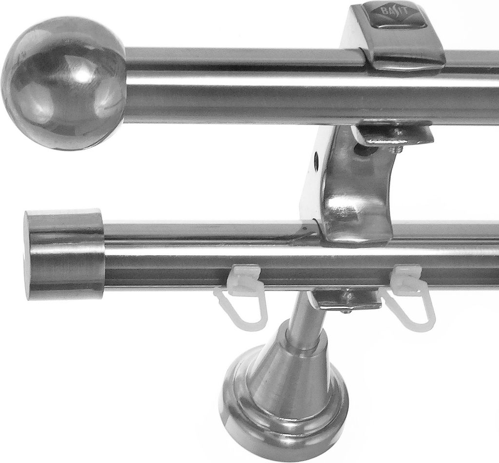 Rohr + Innenlauf Gardinenstange Ø 20mm Edelstahl Look 2-läufig Wandträger H60 RI