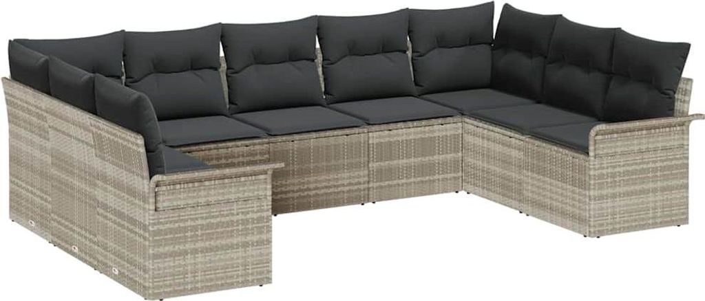 Gartensofa-set mit Speicher 9 pcs Hellgrau Poly-Rattan
