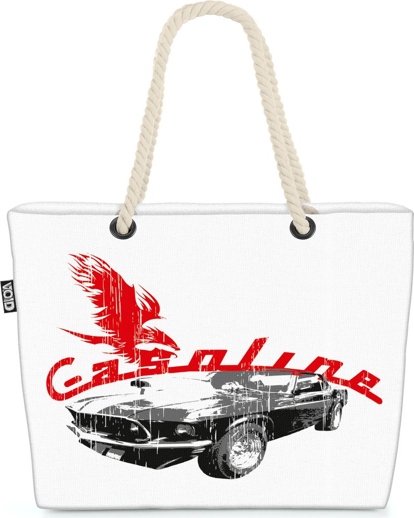 VOID XXL Strandtasche Gasoline Shopper Tasche 58x38x16cm 23L Beach Bag Muscle Car Auto, Kissen Farbe:Weiß