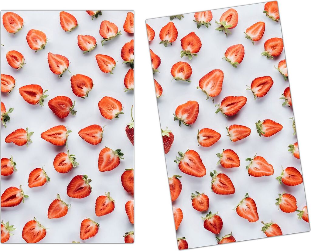 Spritzschutz Herdabdeckplatte Schneidebrett aus Glas Halbierte Erdbeeren 2-Teilig (60x52cm)