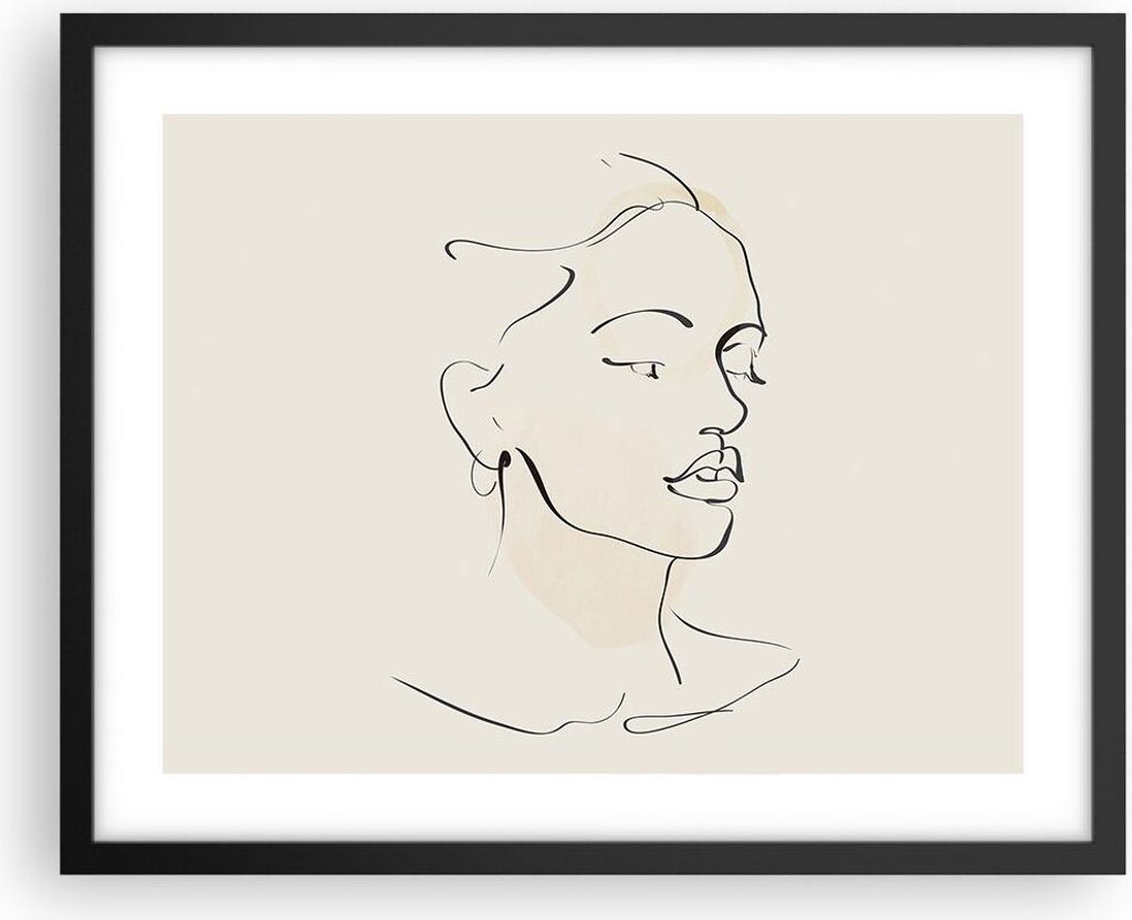Gerahmtes Poster - Schwarzer Rahmen - Frau Zeichnung Linie - 50x40 cm - Wand Bild - Wanddeko - Wandbilder - Kunstposter - Wandposter - Bilderrahmen...