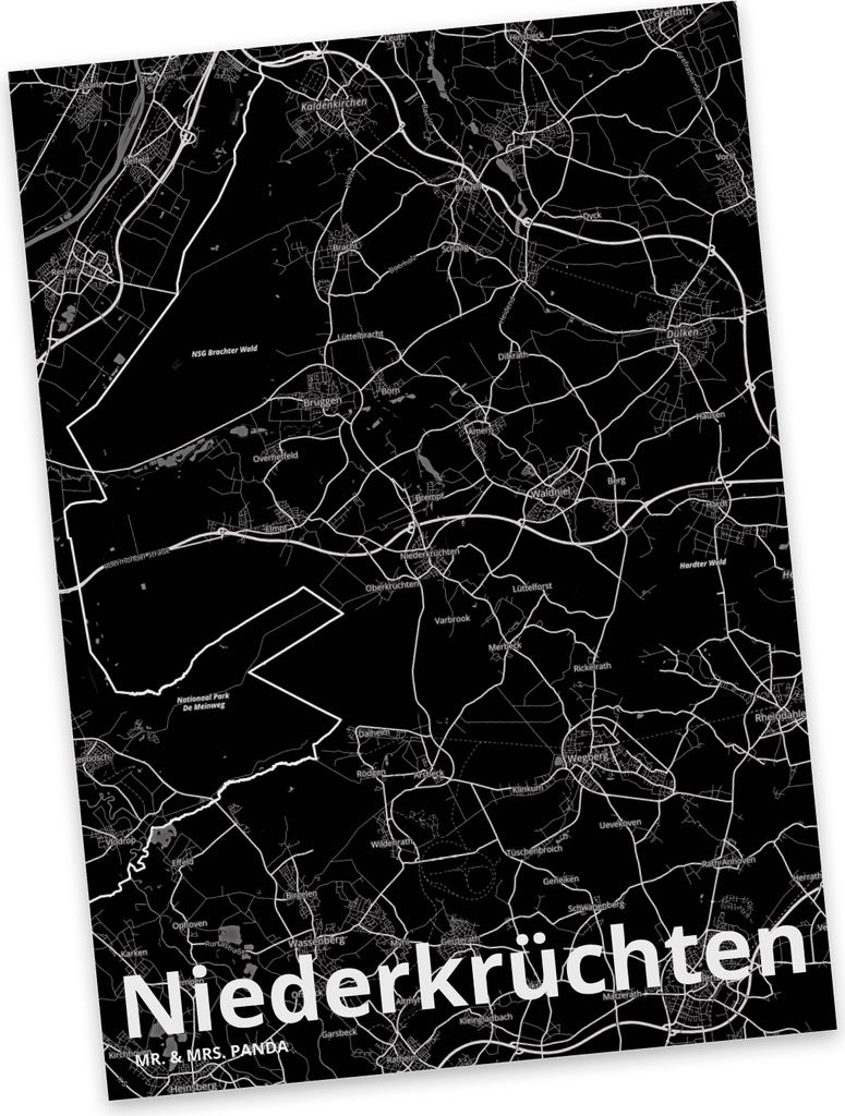 Mr. & Mrs. Panda Postkarte Niederkrüchten - Geschenk, Postkarten, Grußkarte, bildkarte, Fotokarte, Stadt, Ansichtskarten, Dorf Karte Landkarte Ma...