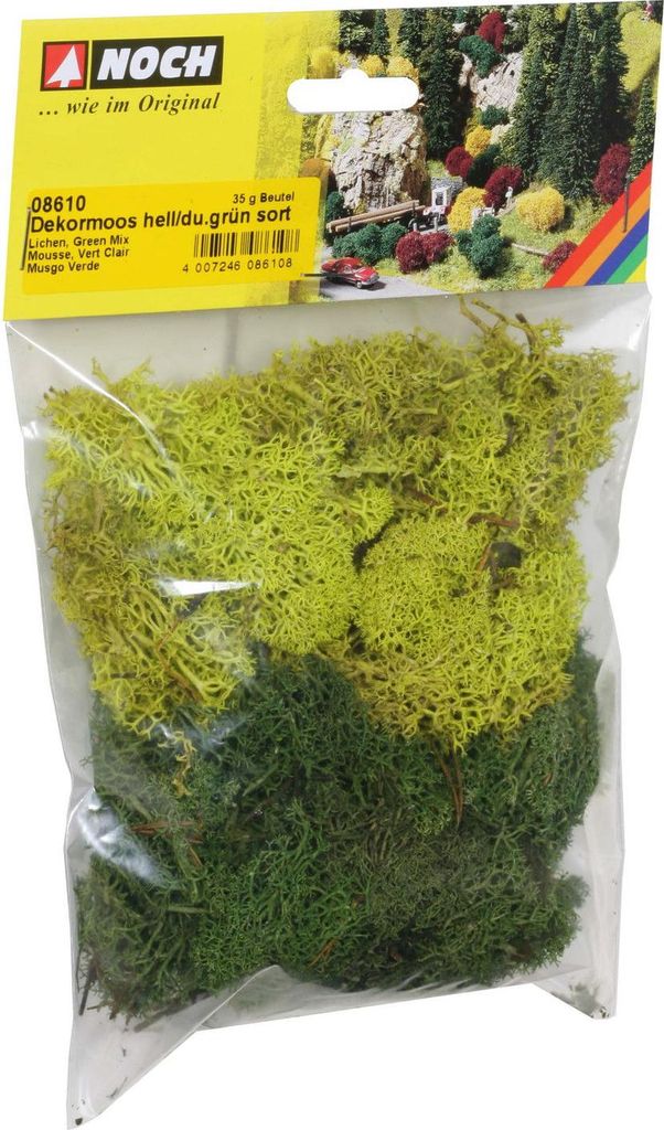 NOCH Dekormoos, echtes Islandmoos, hell- und dunkelgrün, 35g Beutel für die Spurweiten H0, TT, N, Z perfekt auch zum Basteln und DIY