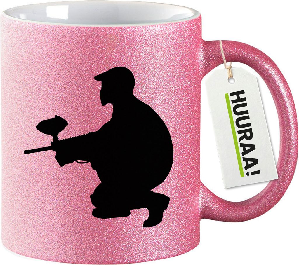 Huuraa Glitzertasse Paintball Silhouette 330ml Pink Keramik Kaffeebecher Geschenkidee
