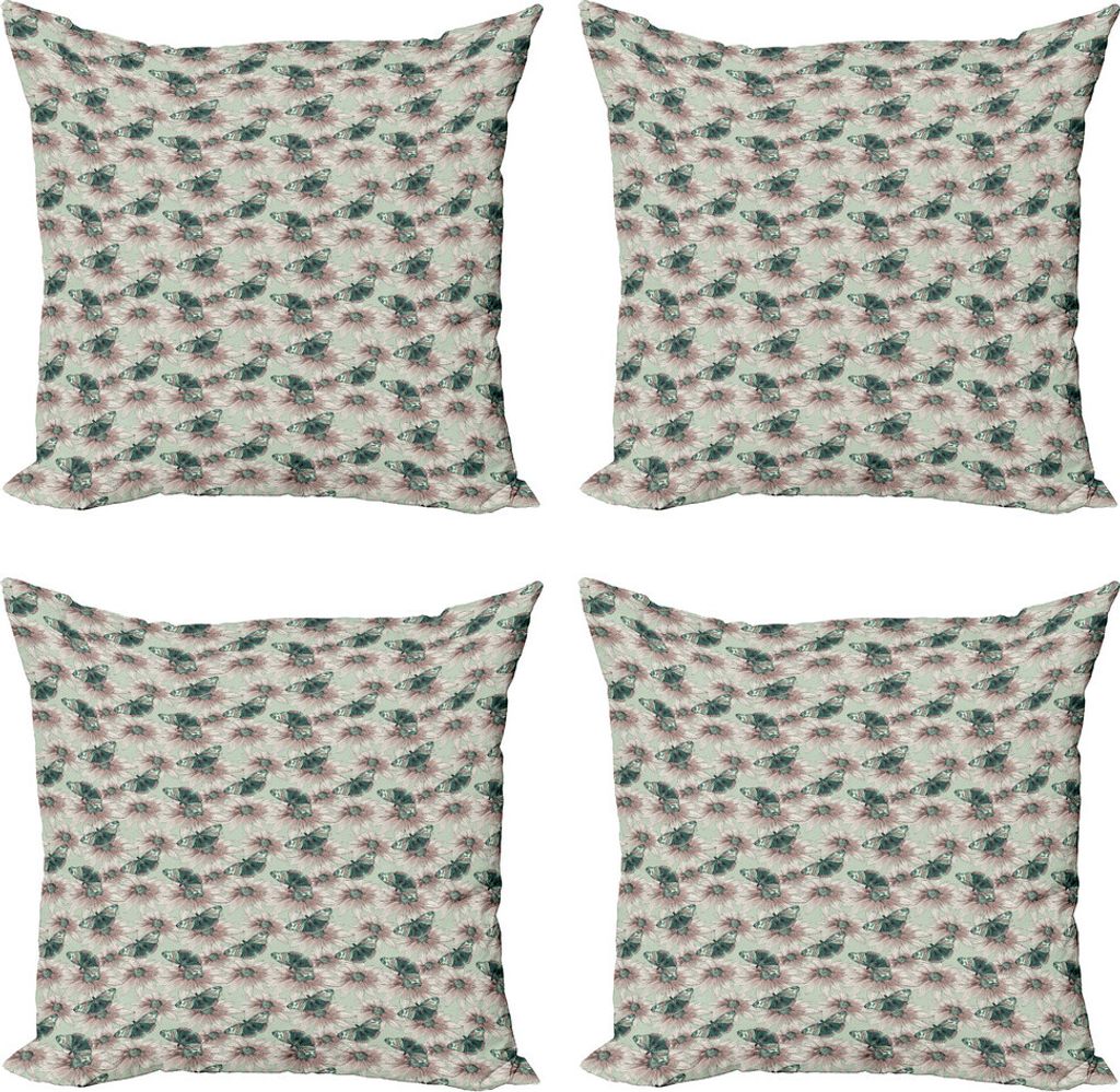 ABAKUHAUS Botanisch Kissenbezug Set (4 Stück), Weinlese-Blumen-Schmetterling, Moderner Doppelseitiger Digitaldruck, 40 cm x 40 cm, Hellgrün Multi...