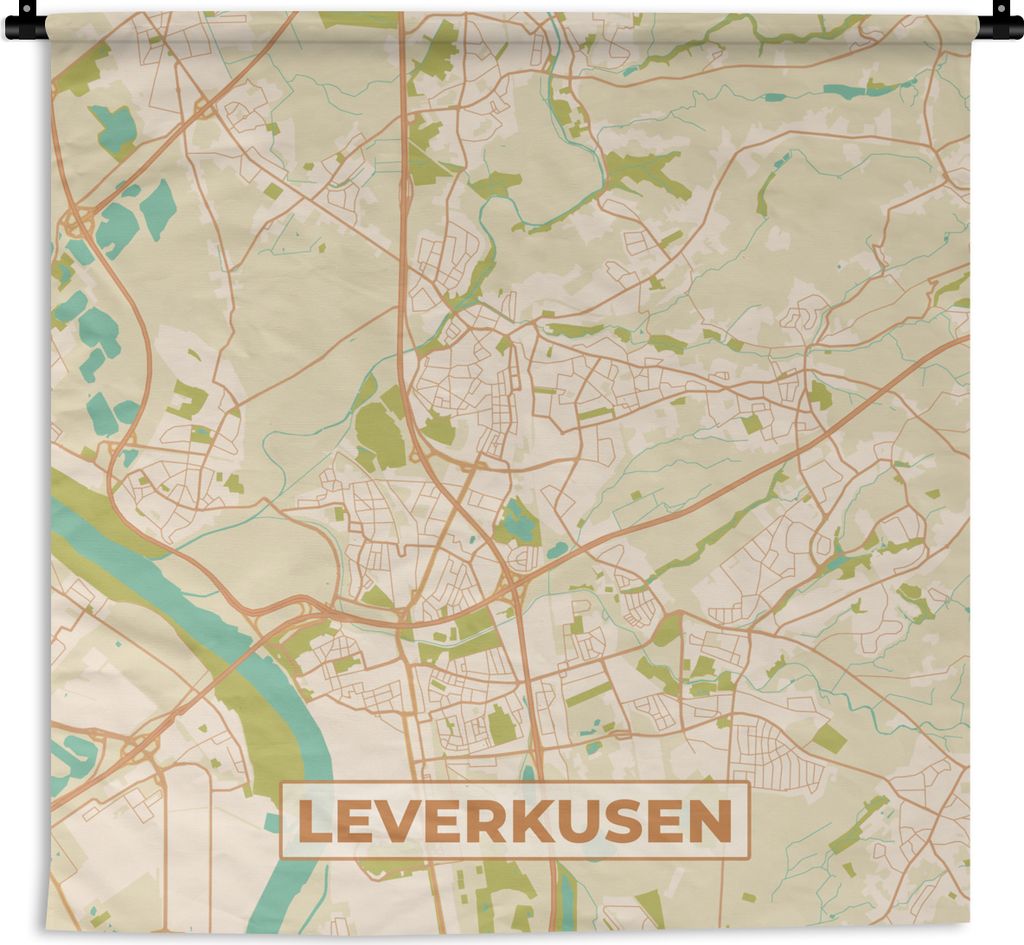 MuchoWow Wandteppich Wandbehang Jahrgang - Karte - Leverkusen - Stadtplan 150x150 cm Tapisserie Dekoration Wandtuch - Wohnaccessoires - Modernes