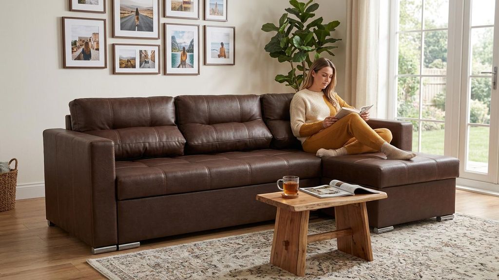 Ecksofa VARIUS Boston – mit Schlaffunktion, Kunstleder in Produktbild  KI-generiertes Bild