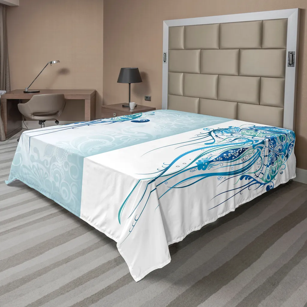Drap plat supérieur imprimé thème plage et océan en tissu doux 266x260