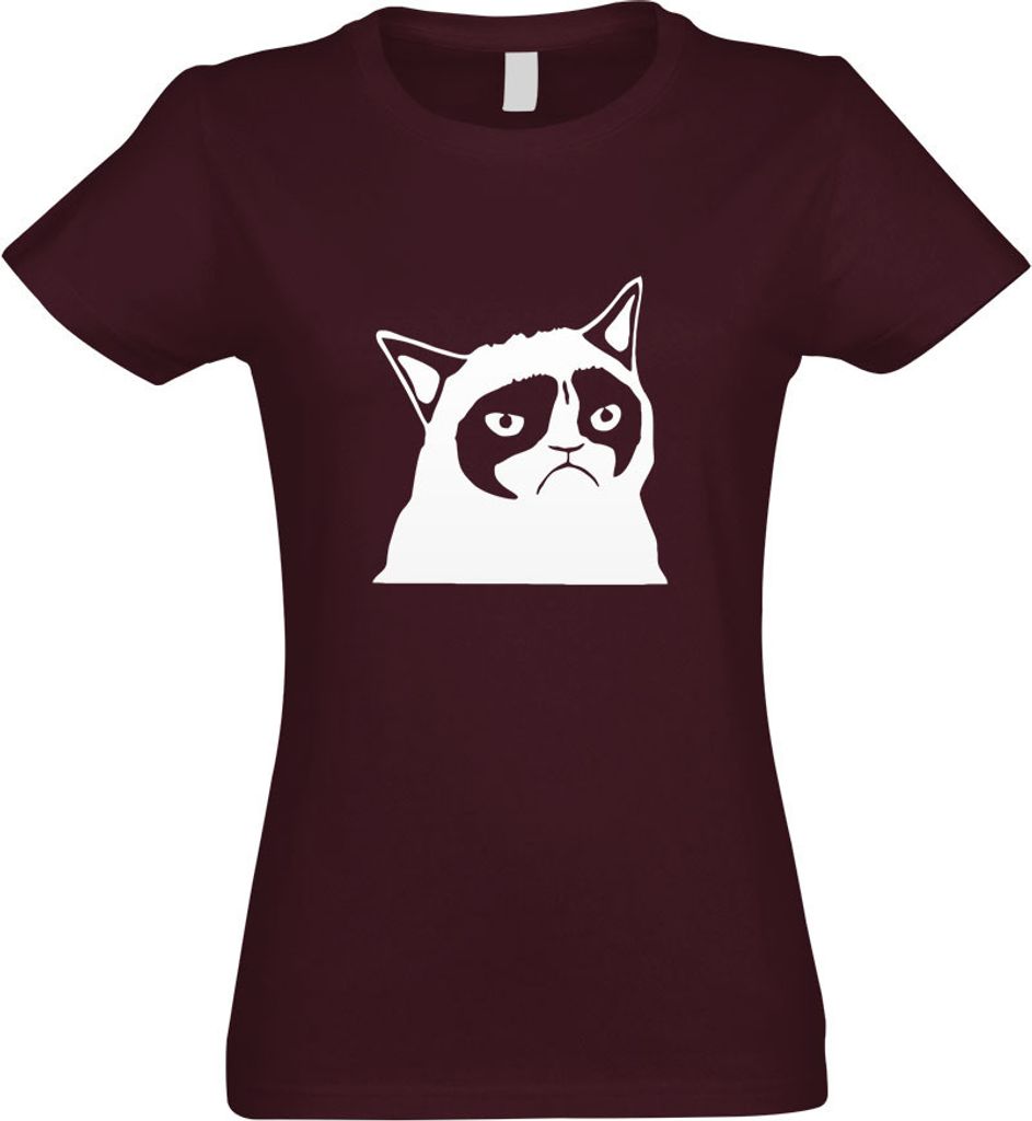 Kiwistar - T-Shirt tailliert - Damen - Burgund - Grumpy Cat - Meme - No - mit Motiv Bedruckt - Funshirt Design - Sport - Freizeit - Damen - XL