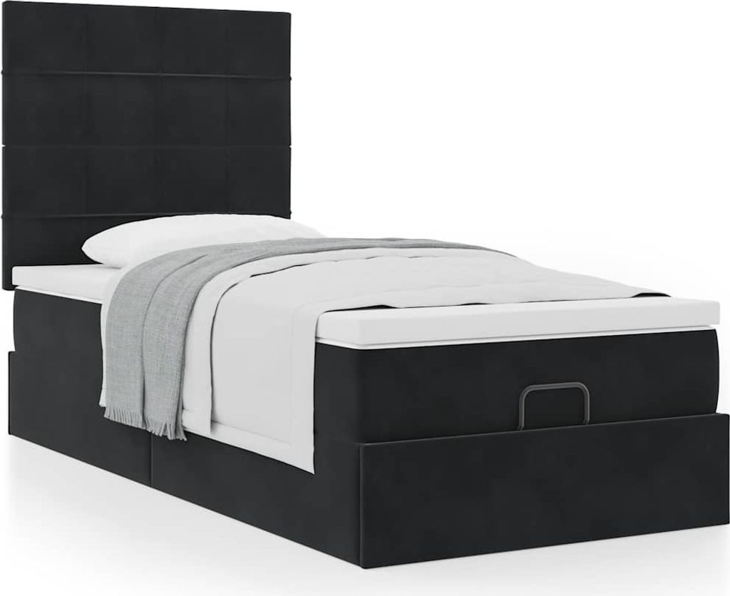 Ottoman-Bett mit Matratzen Schwarz 80x200 cm Samt