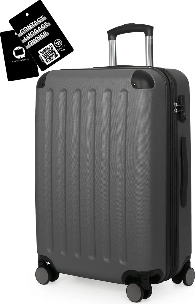 HAUPTSTADTKOFFER Spree - Valigia da viaggio 65 cm espandibile + etichetta bagaglio digitale, valigia rigida Hardcase Luggage ABS -TSA - 74 L, grafite