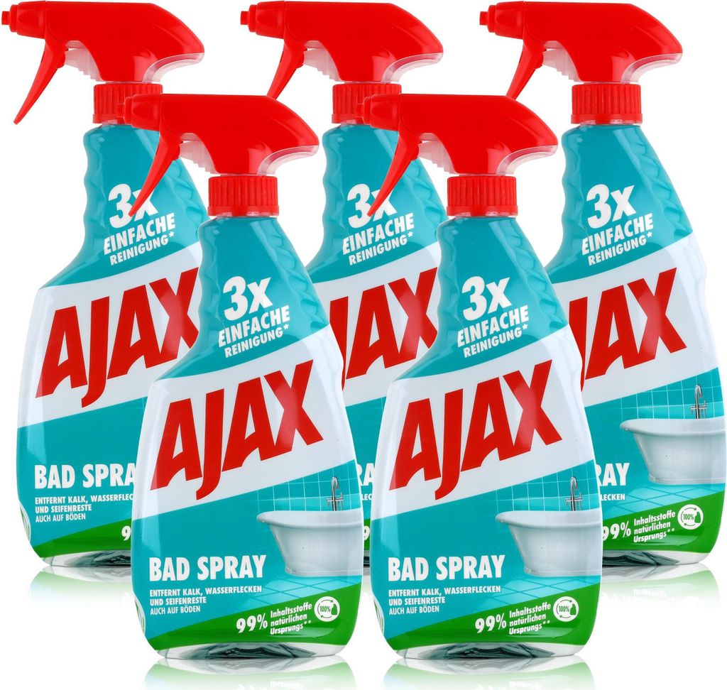 Ajax Bad Spray Badreiniger 500ml - Entfernt Kalk & Seifenreste (5er Pack)