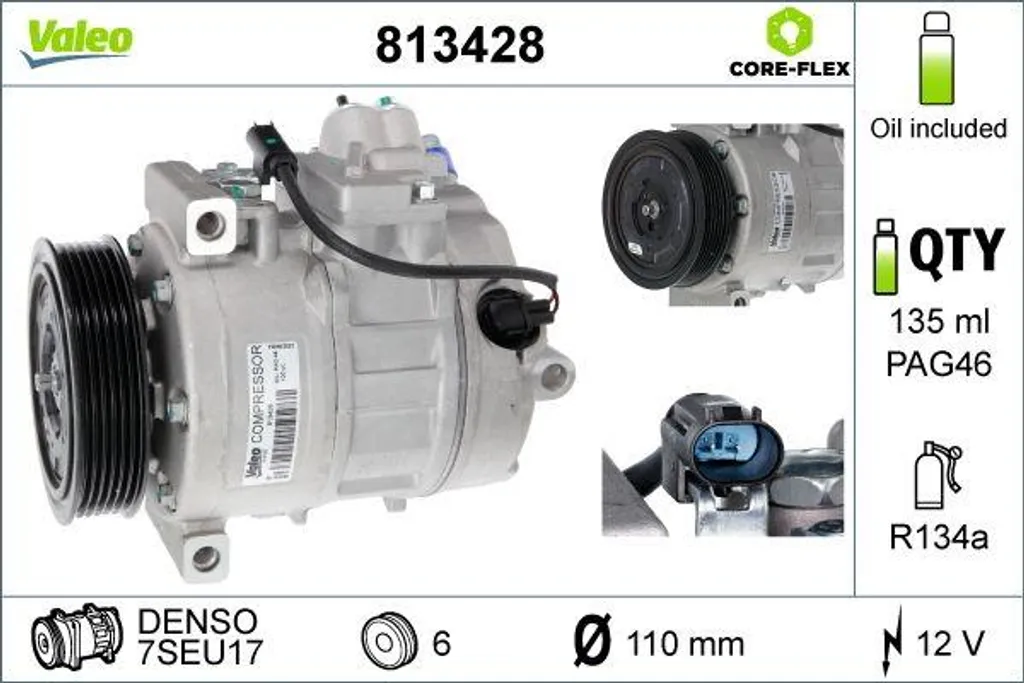 Valeo 813428 Compresseur Clim OE 64526956716 Haute Efficacité pour BMW X1