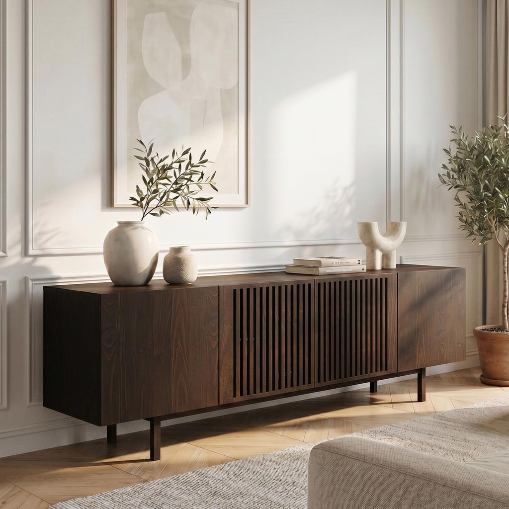 Lowboard LINN, 180 cm aus Massivholz, Nussbaum Finish - TV Produktbild 