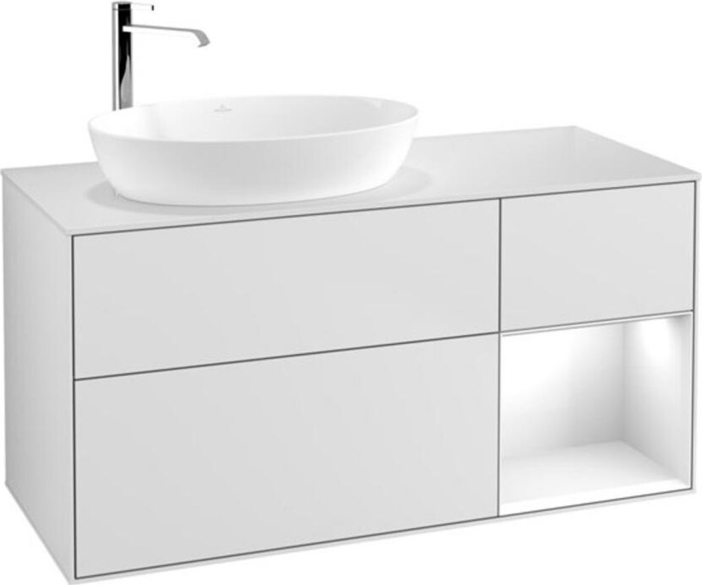V&B Waschtischunterschrank Wandbeleuchtung Finion 120cm, Pl w m, Rg glo wh. Lac, wh. m Lac