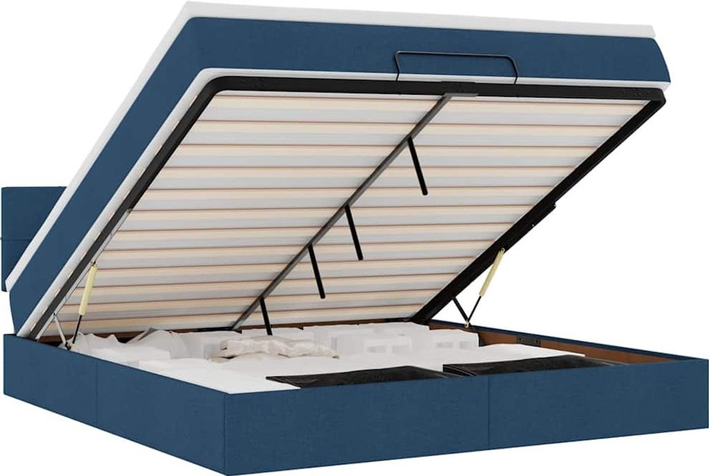 vidaXL Ottoman-Bett mit Matratze & LEDs Blau 160x200 cm Stoff