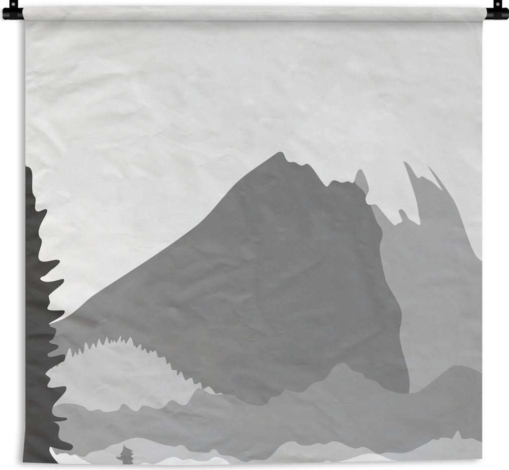 MuchoWow Wandteppich Wandbehang Illustration - Berg - Schwarz - Weiß 150x150 cm Tapisserie Dekoration Wandtuch - Wohnaccessoires - Modernes