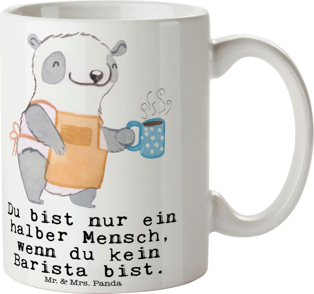 Mr. & Mrs. Panda Tasse Barista Herz - Weiß - Geschenk, kaffeebecher bedruckt, Kaffee, Kaffeetasse, Henkelpott, Ausbildung, Teetasse