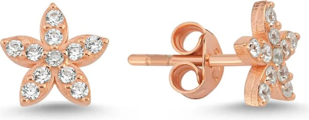 Boucles d'oreilles fleurs en argent 925 doré rose et zircone - Modèle Flora
