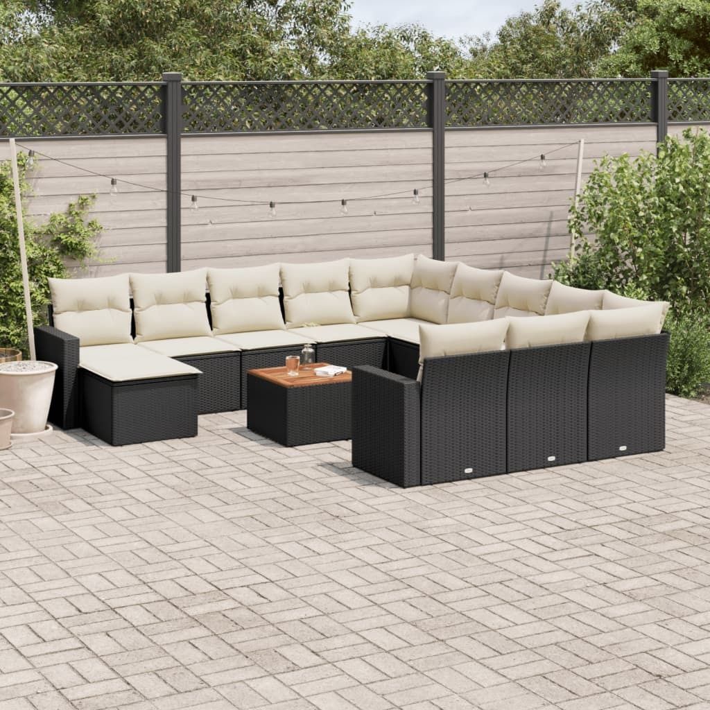 Maison Exclusive - 13-tlg. Garten-Sofagarnitur mit Kissen Schwarz Poly Rattan