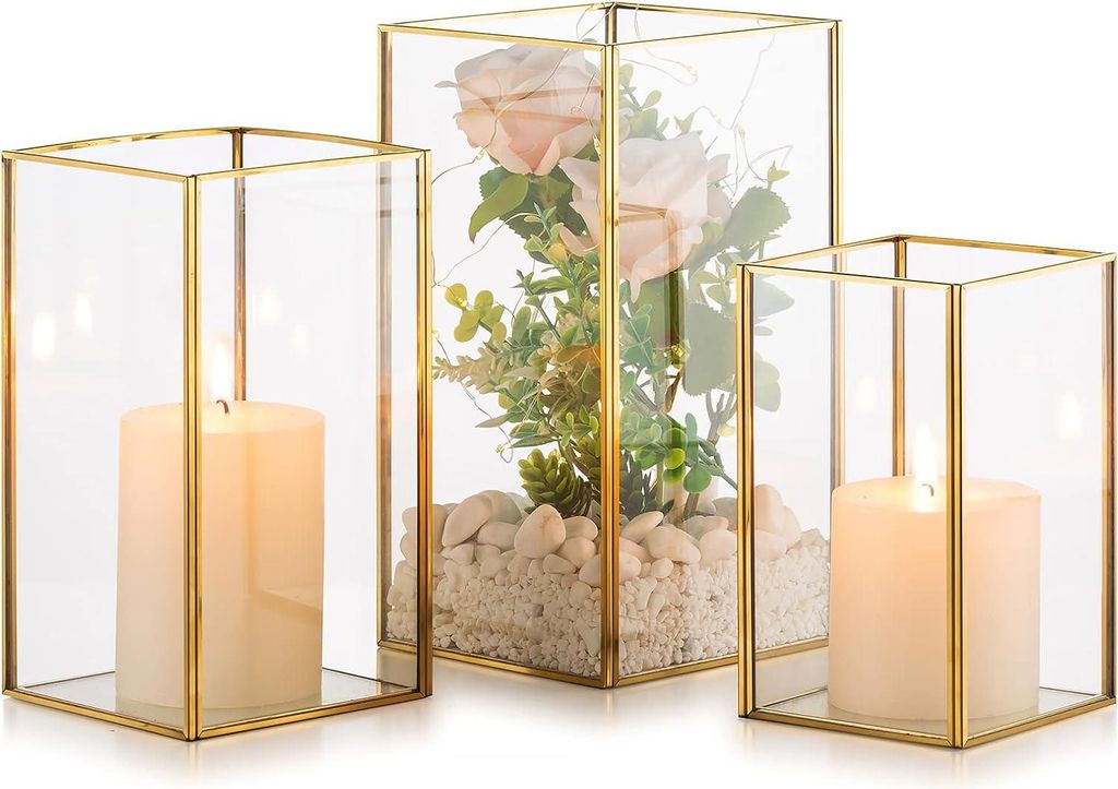 Kerzenhalter Hurricane Glas Set von 3 - Dekorative Kerzenständer für Säulen Gehärtetes Glas Außen - Hochzeit Weihnachten Halloween Wohnzimmer ...