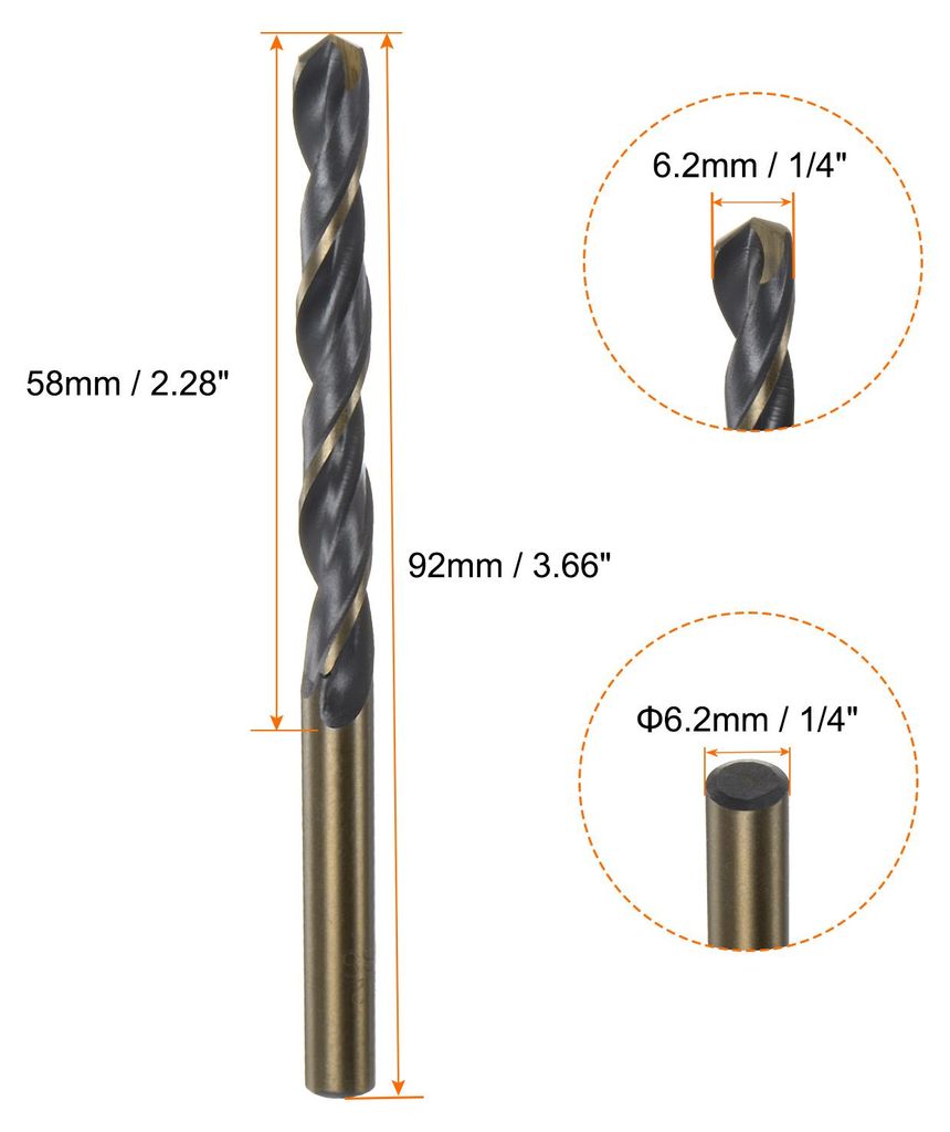 5 Stš¹ck HSS Spiralbohrer Set 6.2 mm, Titanbeschichtung, Gerader Griff, Metall-bohrer fš¹r Edelstahl, Aluminium, H?lzern und Hartplastik