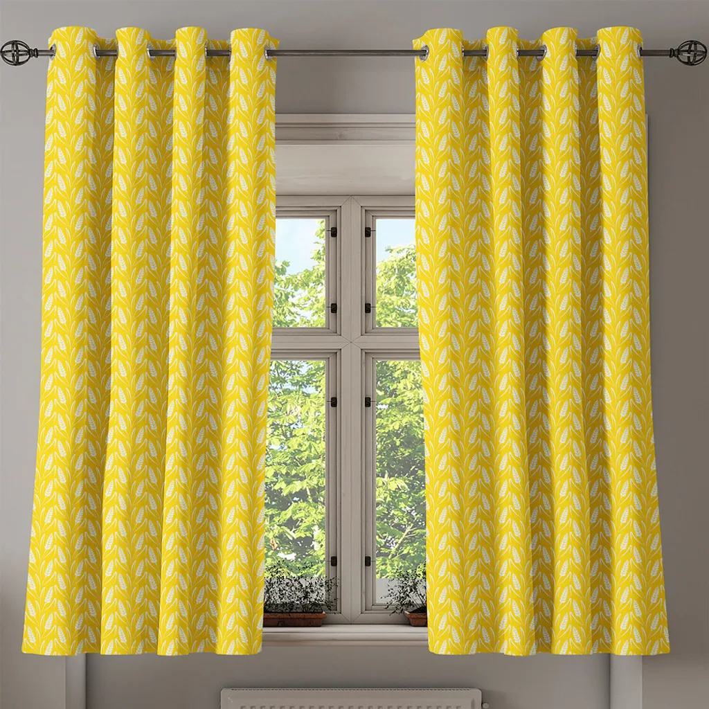 Rideaux décoratifs 2 panneaux motif blé naturel jaune et blanc 280x175 - 2