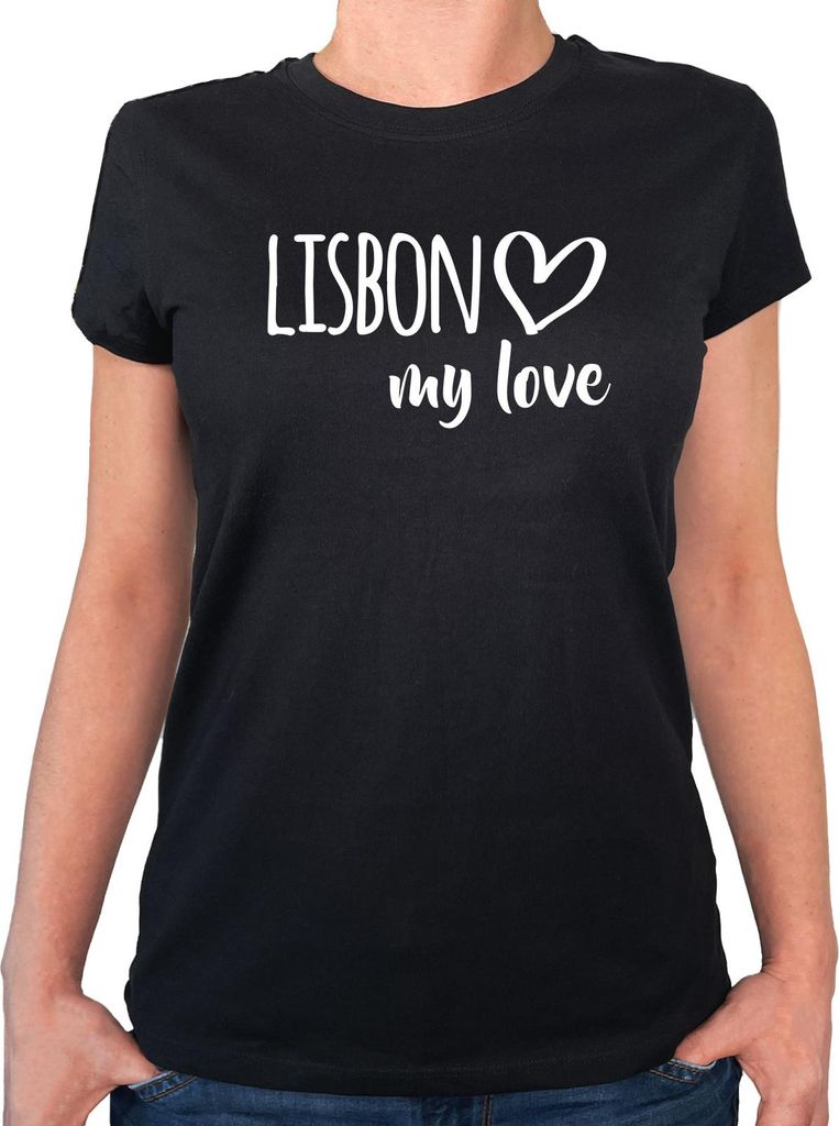Huuraa Damen T-Shirt Lisbon my love M Black Bio Baumwolle Fairtrade Damenshirt Geschenkidee