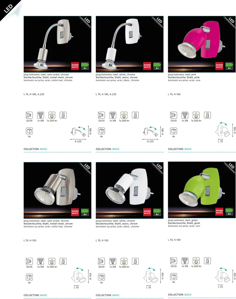 Lampe à prise LED compacte blanche - Éclairage 4 LED basse consommation