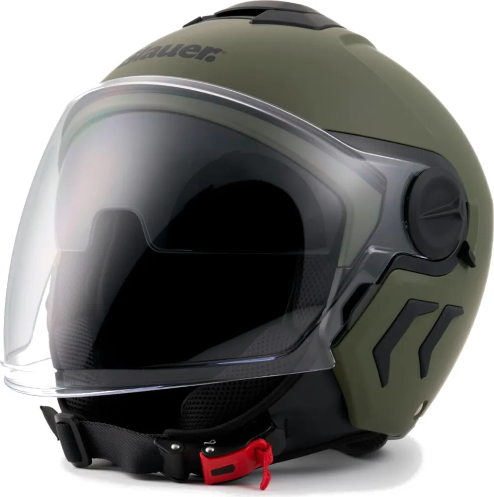 Casque jet monocolore vert mat DJ-01 Blue Demi Jet idéal pour la ville