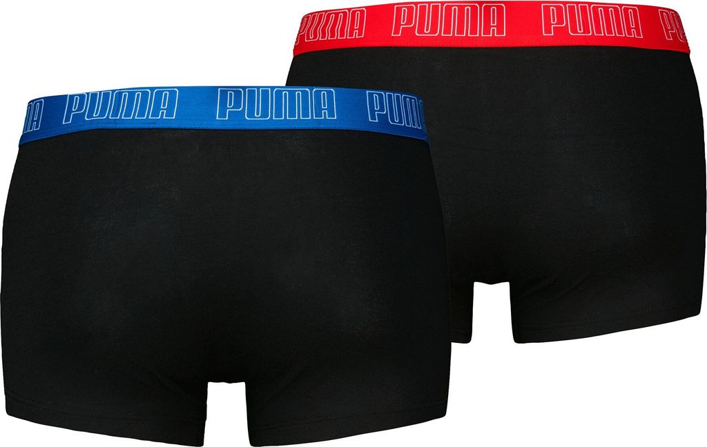 PUMA Herren Boxershorts, 2er Pack - Everyday Trunks 2P, Baumwolle Stretch, einfarbig Schwarz/Blau/Rot XL
