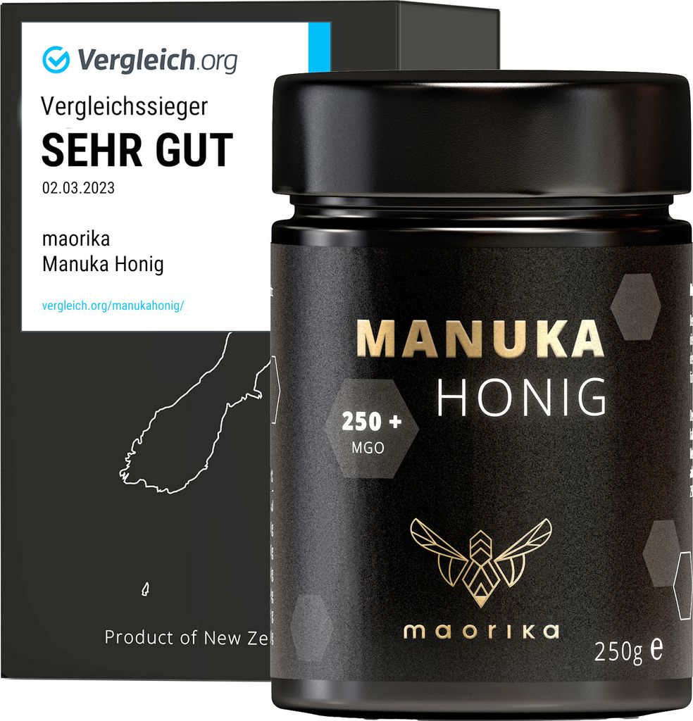 Manuka Honig 250 MGO + 250g im Glas (lichtundurchlässig, kein Plastik) Original aus Neuseeland maorika