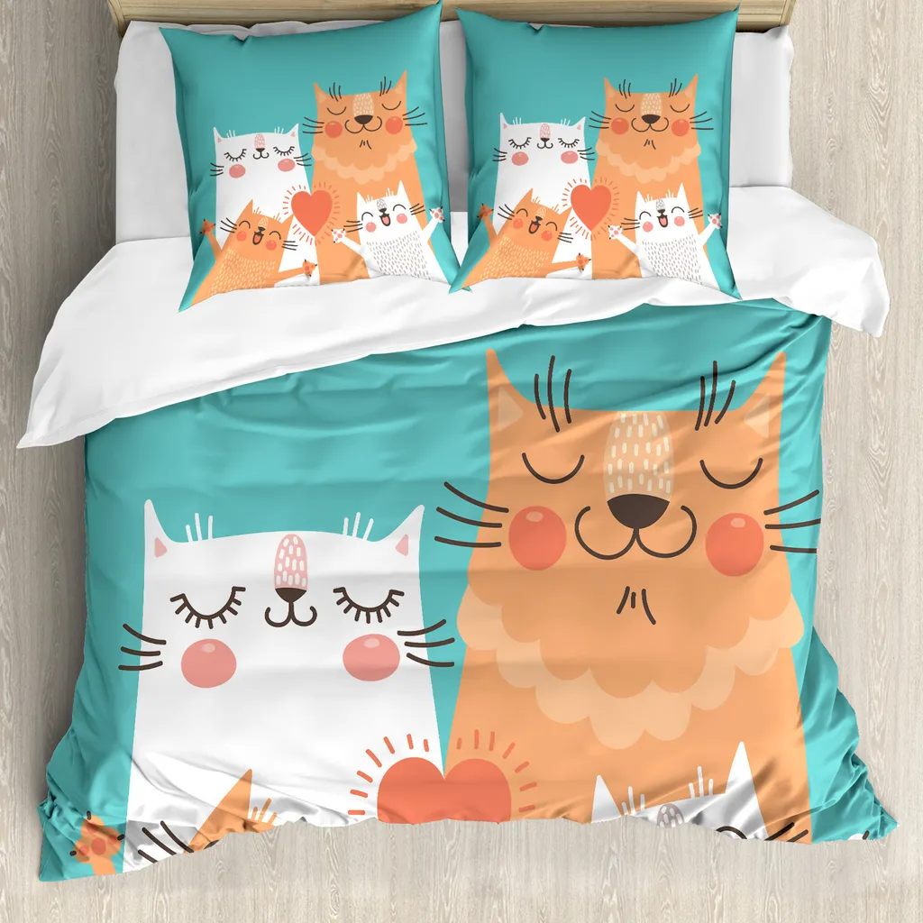 Housse de couette facile d'entretien anti-allergie motifs chats mignons
