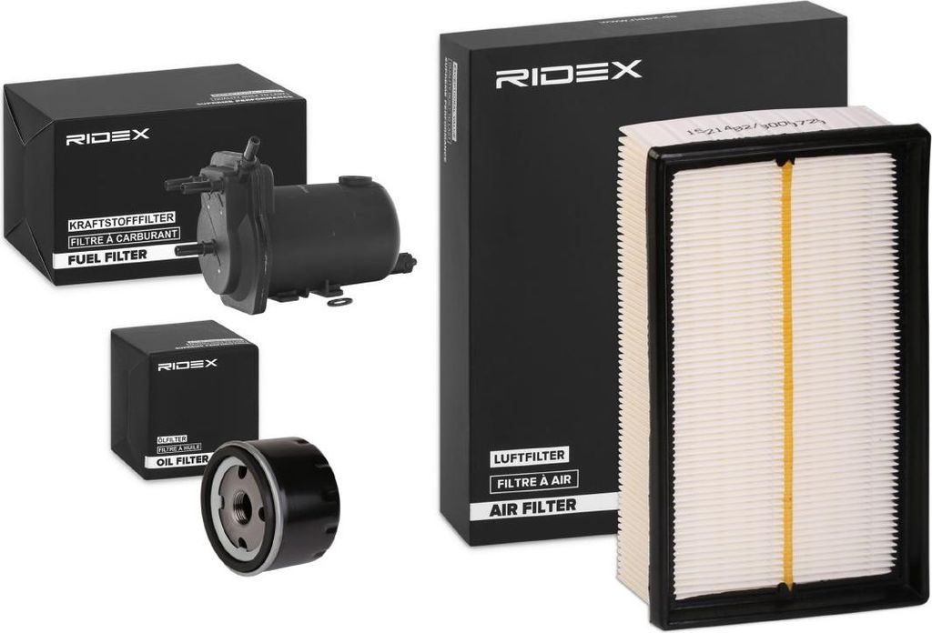 RIDEX Filterset Inspektionspaket Filtersatz für RENAULT CLIO II (BB0/1/2, CB0/1/2) KANGOO (KC0/1) für NISSAN MICRA III (K12)