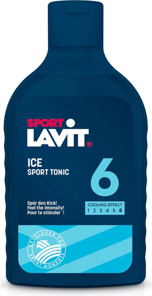 A dark blue bottle of Sport Lavit Ice Sport Tonic.