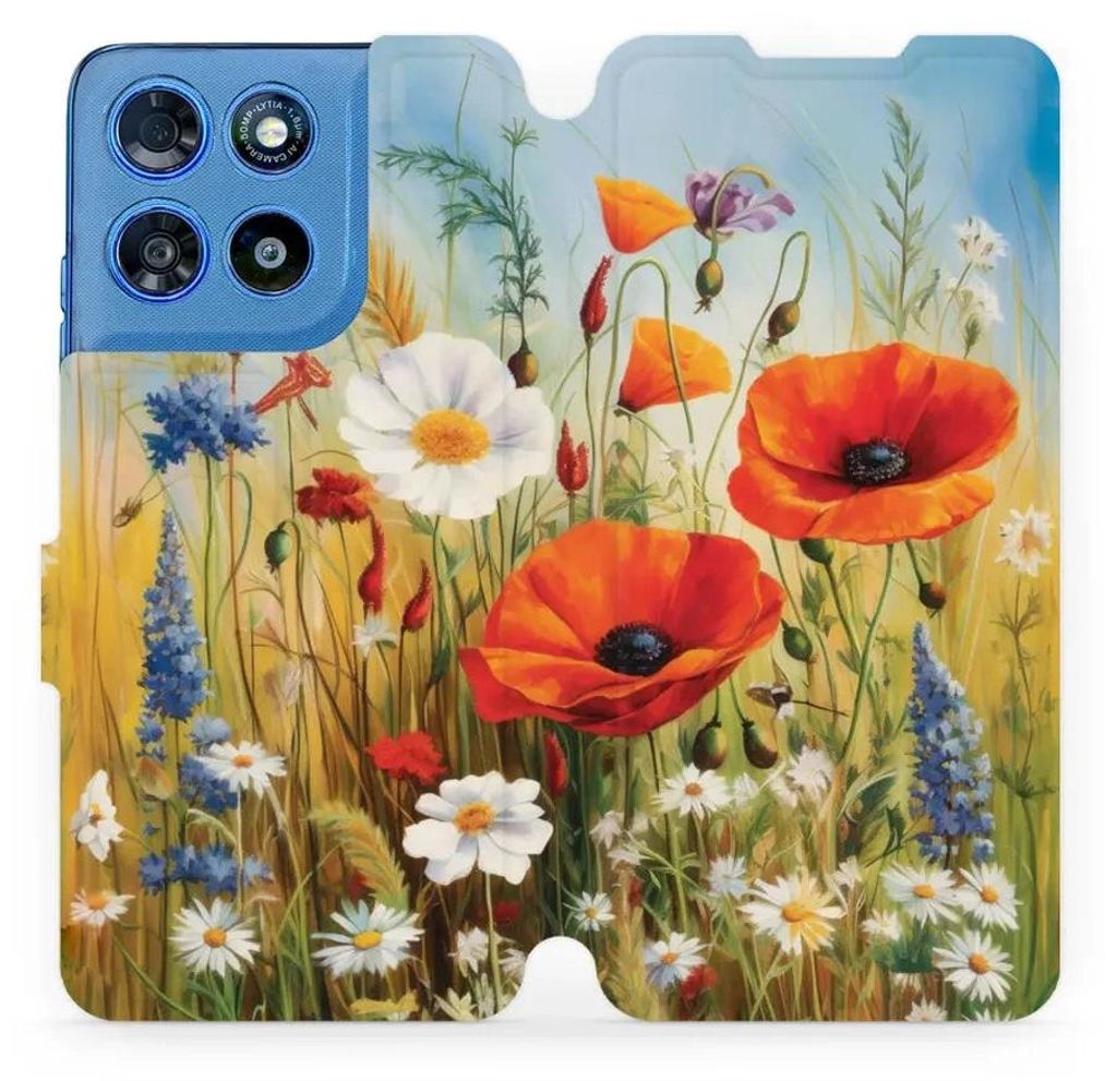 Handyhülle mit klappe für Motorola Moto G57 Power, Mobiwear Book, Wiesenblumen
